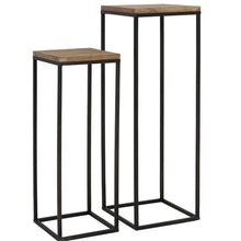 Charger l&#39;image dans la galerie, Pilier S/2 30x30x82,5+35x35x102 cm YARULA noir+bois
