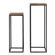 Charger l&#39;image dans la galerie, Pilier S/2 30x30x82,5+35x35x102 cm YARULA noir+bois

