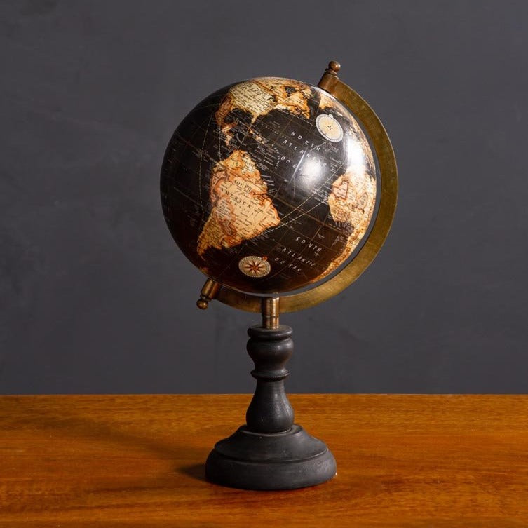 Mappemonde noire 15cm base noire