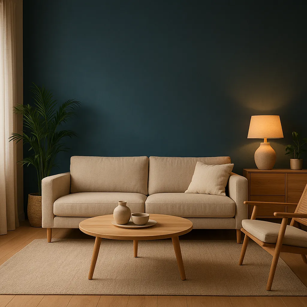 Les tendances couleur peinture qui transforment un intérieur en 2026 2 Salon avec une couleur tendance 2026 en mur d’accent