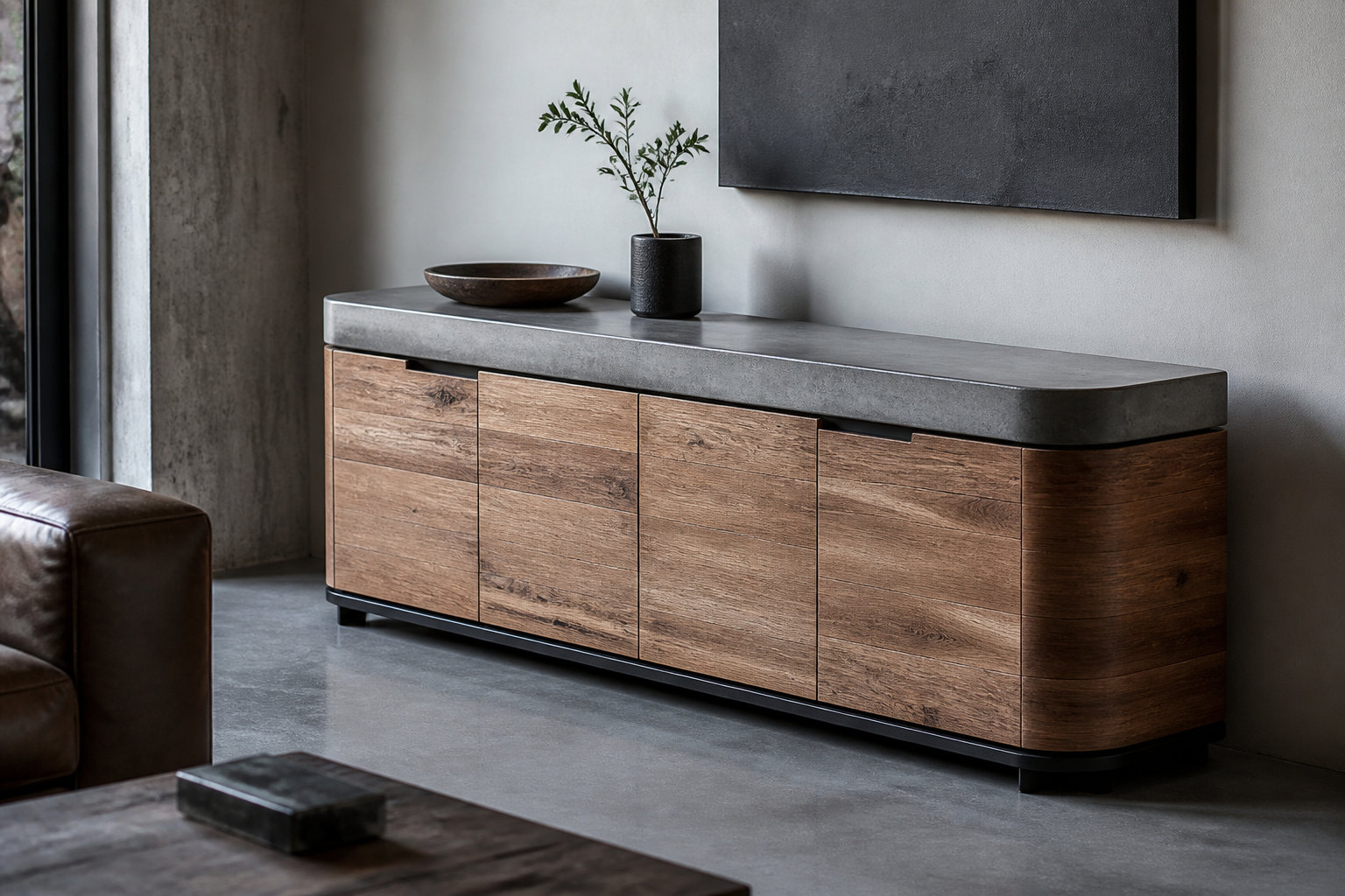 Buffet en bois massif : les plus beaux modèles modernes 3 Le buffet Dalva : l'audace de l'acacia et du béton