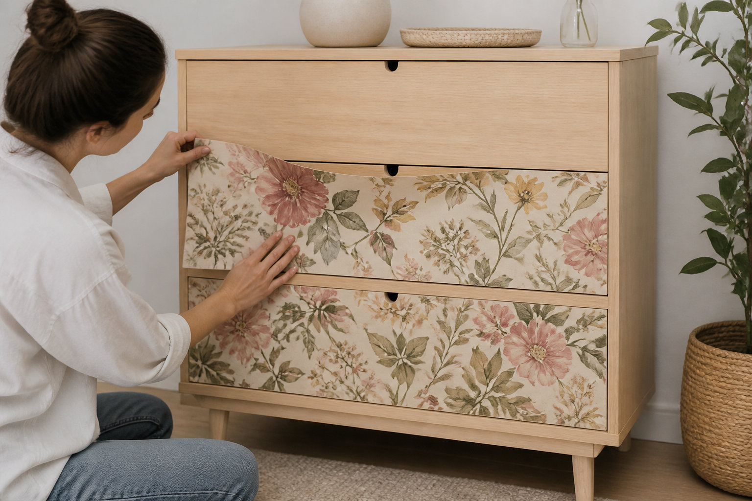 Customiser une commode : 5 idées DIY pour un look design 3 Appliquer du papier peint pour un décor panoramique