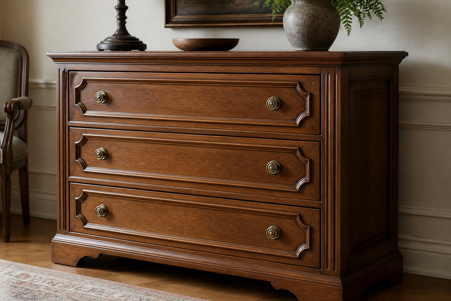Customiser une commode : 5 idées DIY pour un look design 4 Ajouter des moulures en bois pour un look haussmannien