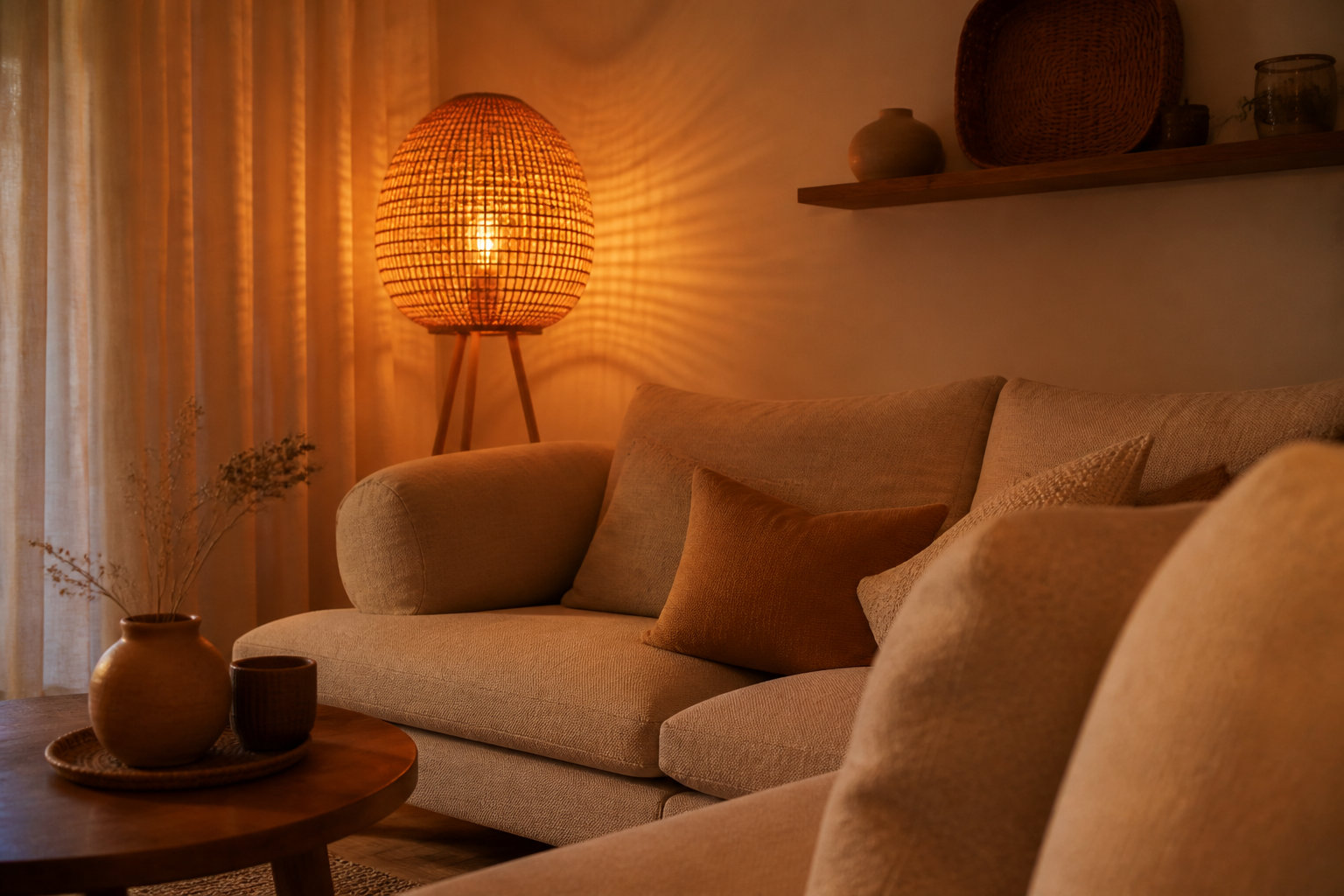 Salon cocooning beige : créer une ambiance zen et chaleureuse 4 L'art de l'éclairage et des accessoires pour parfaire l'ambiance zen