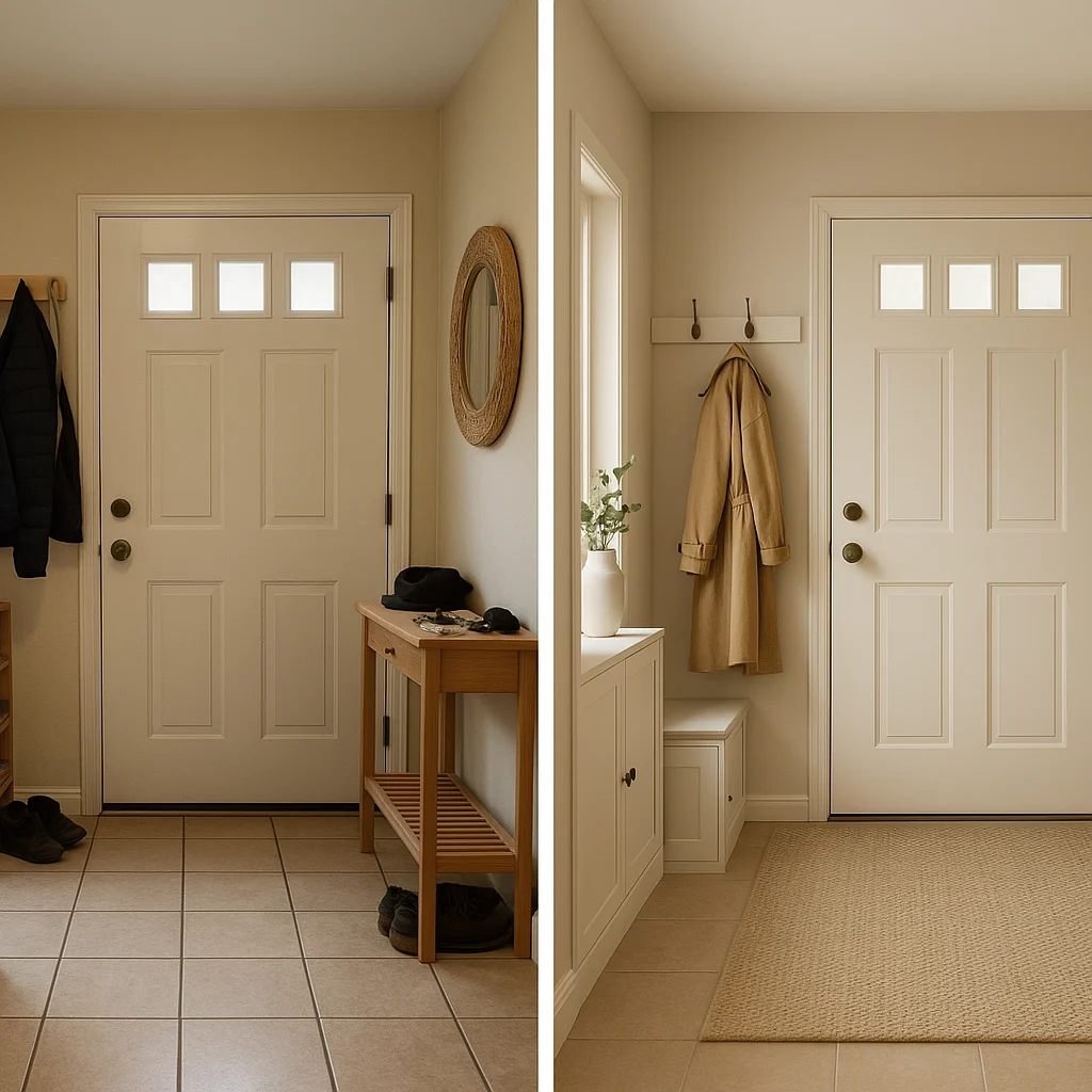 Les 15 erreurs de décoration qui font paraître une maison moins chère 2 Entrée fonctionnelle et harmonieuse après correction des erreurs visuelles