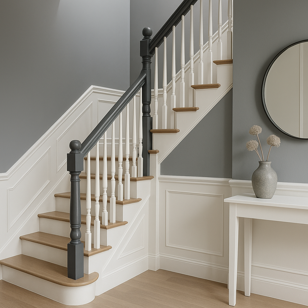 Exemple d’escalier intérieur peint en blanc et gris