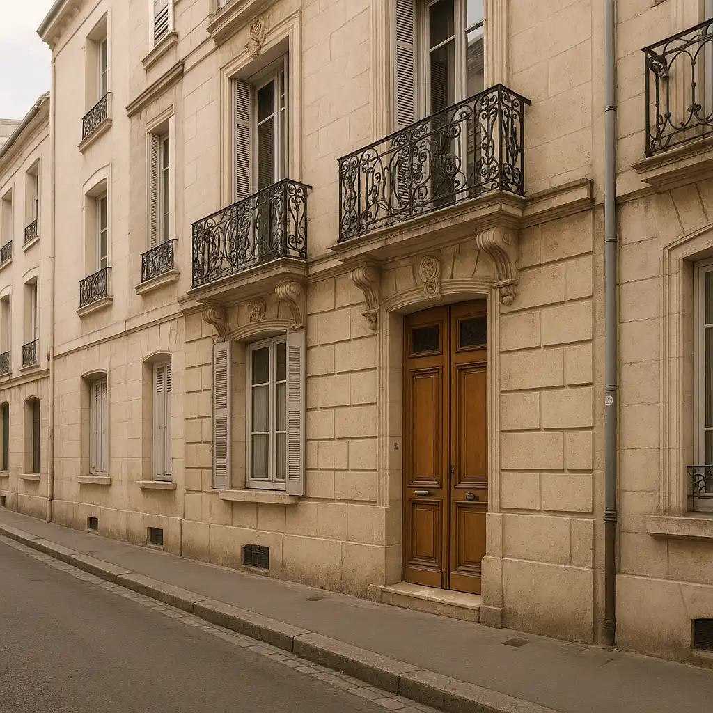 Façade d’un logement ancien à rénover en centre-ville