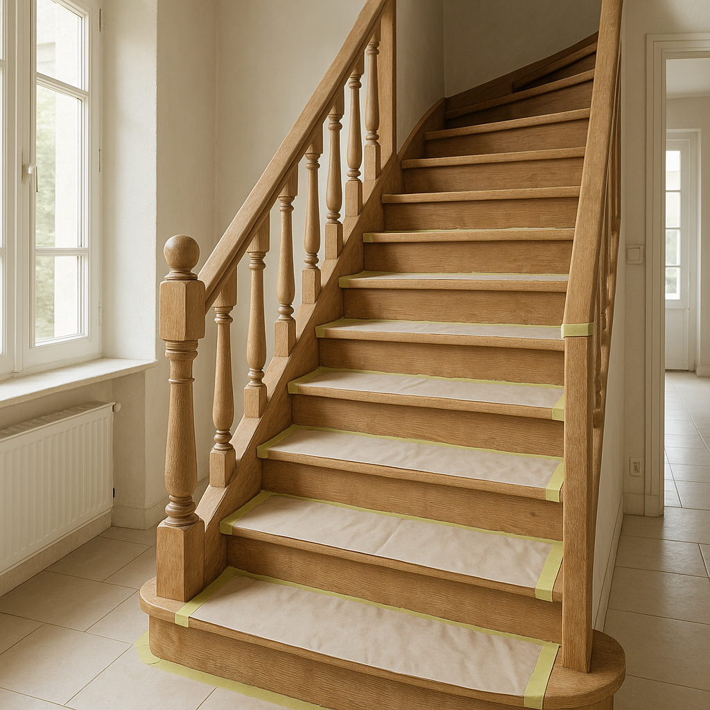 Préparation d’un escalier intérieur avant peinture