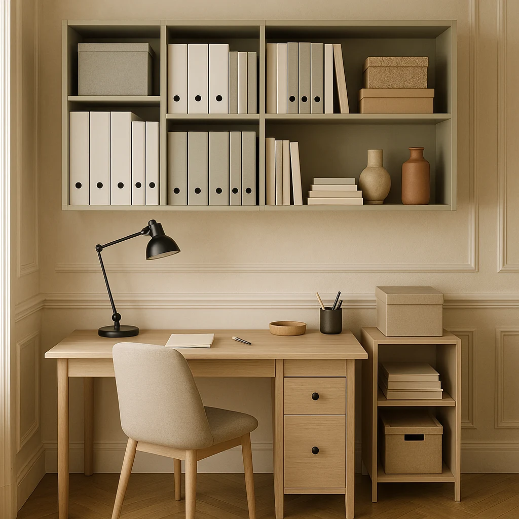 Rangements verticaux pour bureau à domicile dans un petit espace