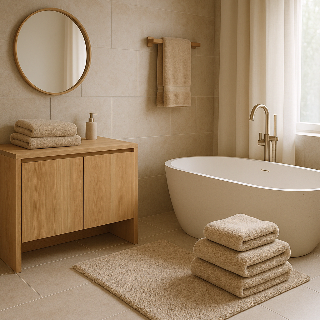 Linge de maison : comment bien le choisir pour un intérieur chaleureux ? 3 Salle de bain harmonisée avec du linge de bain de qualité