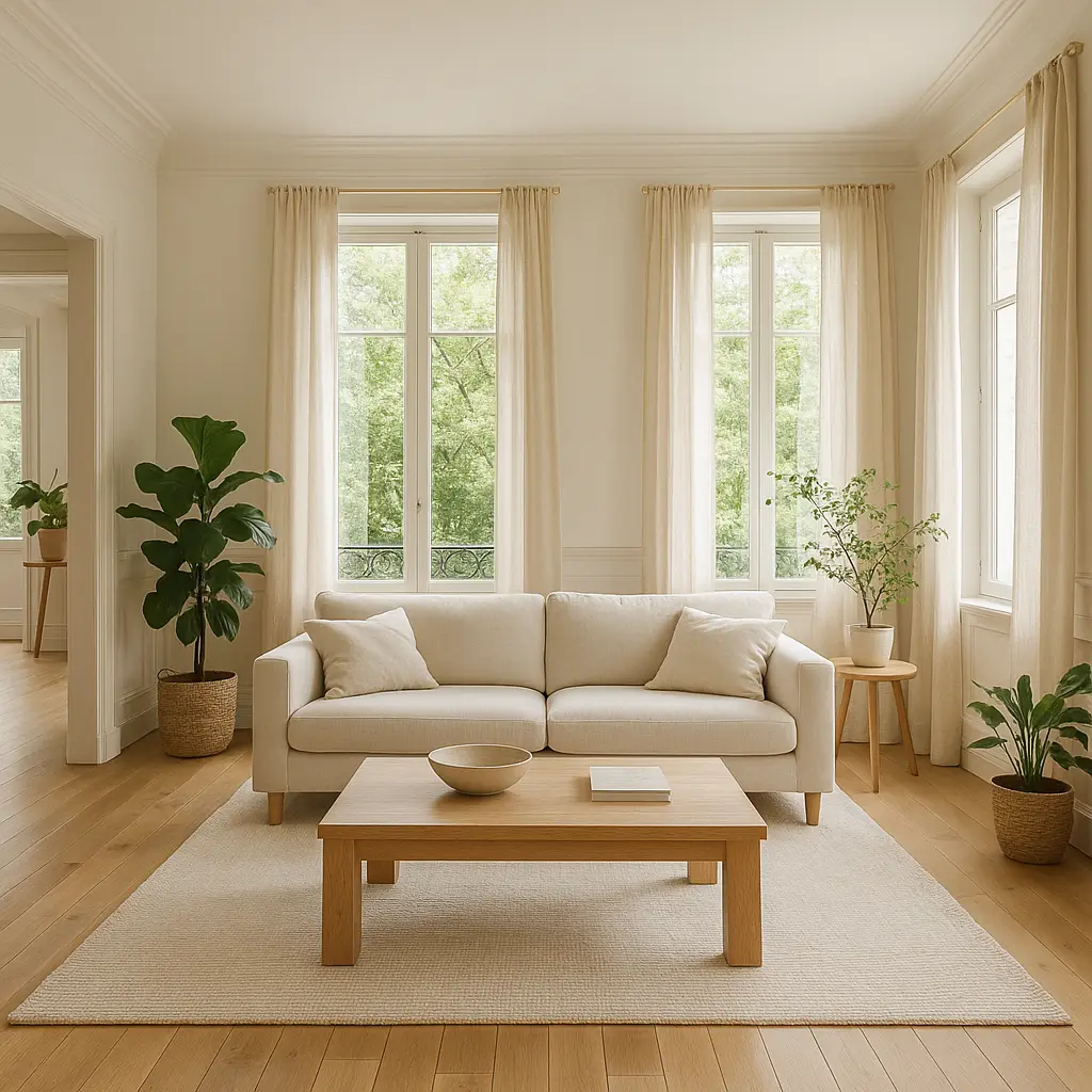 Salon lumineux et circulant dans une maison accueillante