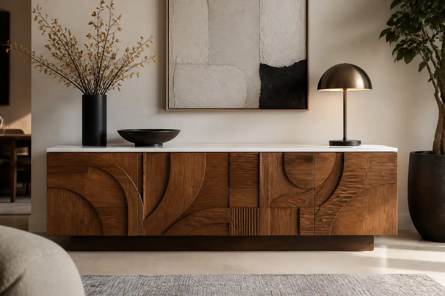 Buffet en bois massif : les plus beaux modèles modernes 2 Le buffet Sienne : le luxe du manguier sculpté